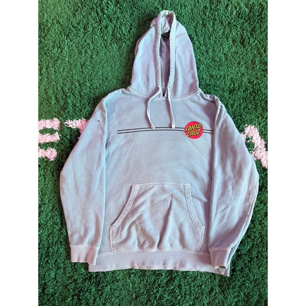 Santa Cruz Skateboards Dot Logo Hoodie Light Blue Garment Dye Mens Medium